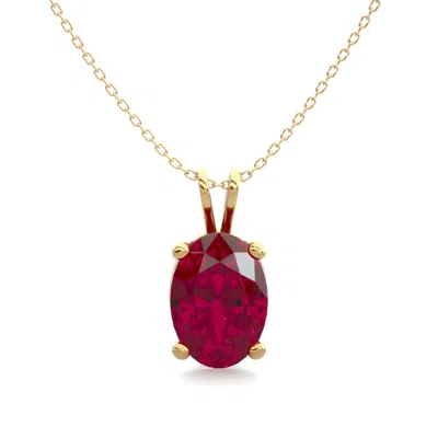 Sselects 1 Carat Oval Shape Ruby Necklace In 14k Yellow Gold Over Sterling Silver In Red