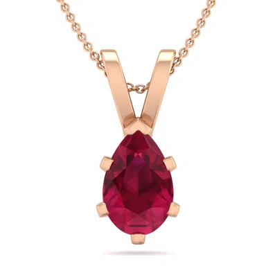 Sselects 1 Carat Pear Shape Ruby Necklace In 14k Rose Gold Over Sterling Silver In Red
