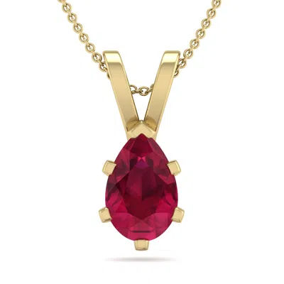 Sselects 1 Carat Pear Shape Ruby Necklace In 14k Yellow Gold Over Sterling Silver In Red