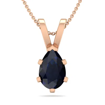 Sselects 1 Carat Pear Shape Sapphire Necklace In 14k Rose Gold Over Sterling Silver In Black