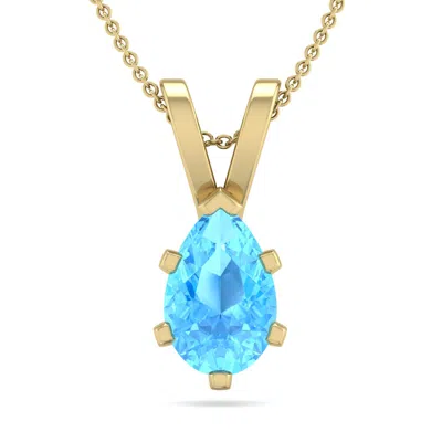 Sselects 1 Carat Pear Shape Topaz Necklace In 14k Yellow Gold Over Sterling Silver In Blue