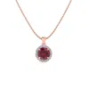 SSELECTS 1 CARAT ROUND SHAPE RUBY AND HALO DIAMOND NECKLACE IN 14 KARAT
