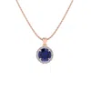 SSELECTS 1 CARAT ROUND SHAPE SAPPHIRE AND HALO DIAMOND NECKLACE IN 14 KARAT