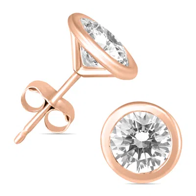 Sselects 1 Carat Tw Ags Certified Bezel Diamond Solitaire Stud Earrings In 14k In Silver