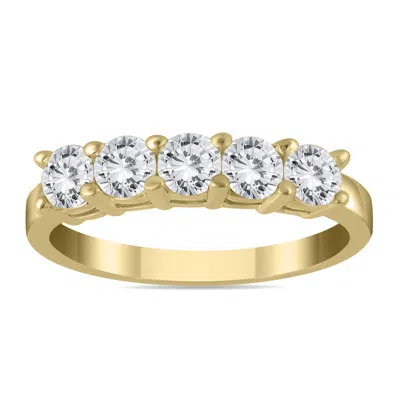 Sselects 1 Carat Tw Five Stone Natural Diamond Wedding Band In 14k Yellow Gold