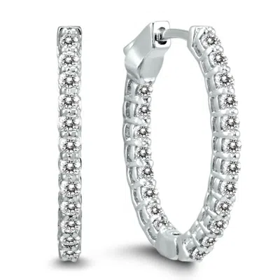 Sselects 1 Carat Tw Oval Diamond Hoop Earrings With Push Button Locks In 14k In Silver