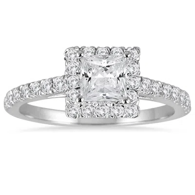 Sselects 1 Carat Tw Princess Cut Diamond Halo Engagement Ring In 14k White Gold