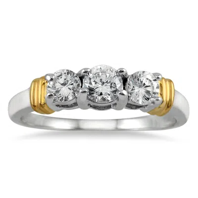 Sselects 1 Carat Tw Three Stone Diamond Ring In Two Tone 14k White Gold