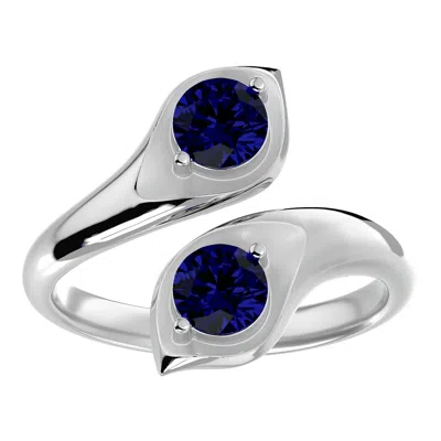 Sselects 1 Carat Two Stone Sapphire Ring In 14 Karat White Gold In Blue