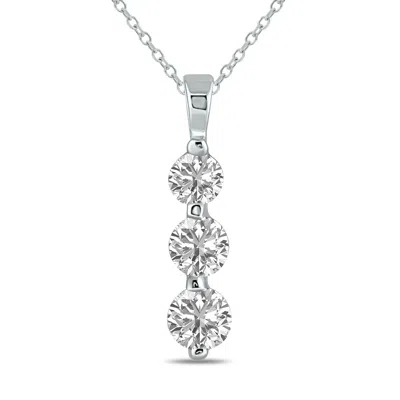 Sselects 1 Ctw Lab Grown Diamond Three Stone Snow Pendant In 10k White Gold In Silver