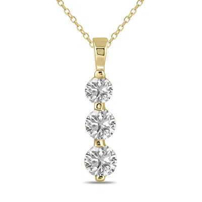 Sselects 1 Ctw Lab Grown Diamond Three Stone Snow Pendant In 10k Yellow Gold
