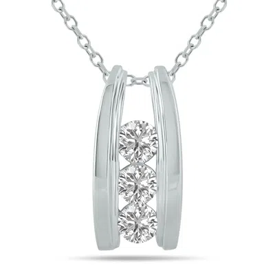 Sselects 1 Ctw Three Stone Lab Grown Diamond Ladder Pendant In 10k White Gold In Silver