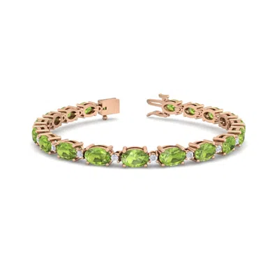 Sselects 10 Carat Oval Shape Peridot And Diamond Bracelet In 14 Karat Rose Gold In Green