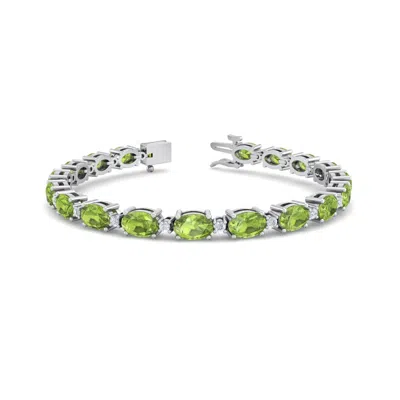 Sselects 10 Carat Oval Shape Peridot And Diamond Bracelet In 14 Karat White Gold In Green