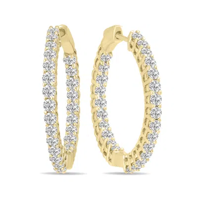 Sselects 10 Carat Tw Round Lab Grown Diamond Hoop Earrings In 14k Yellow Gold In Silver