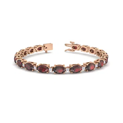 Sselects 11 Carat Oval Shape Garnet And Diamond Bracelet In 14 Karat Rose Gold In Red