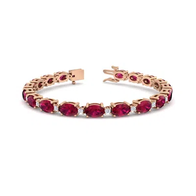 Sselects 11 Carat Oval Shape Ruby And Diamond Bracelet In 14 Karat Rose Gold In Red