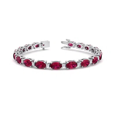 Sselects 11 Carat Oval Shape Ruby And Diamond Bracelet In 14 Karat White Gold In Red