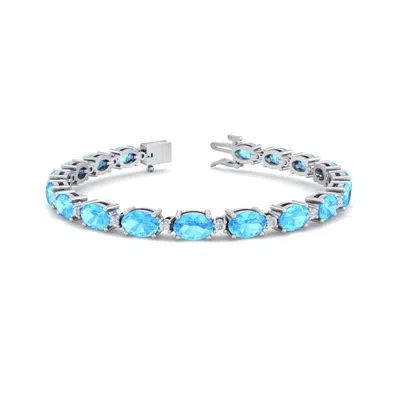 Sselects 11 Carat Oval Shape Topaz And Diamond Bracelet In 14 Karat White Gold In Blue