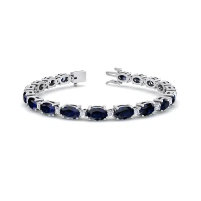 Sselects 12 Carat Oval Shape Sapphire And Diamond Bracelet In 14 Karat White Gold In Black