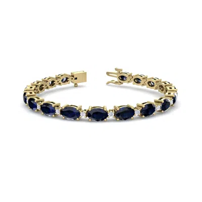 Sselects 12 Carat Oval Shape Sapphire And Diamond Bracelet In 14 Karat Yellow Gold In Blue