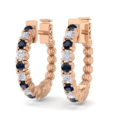 Sselects 1/2 Carat Sapphire And Diamond Hoop Earrings In 14 Karat Rose Gold In Black