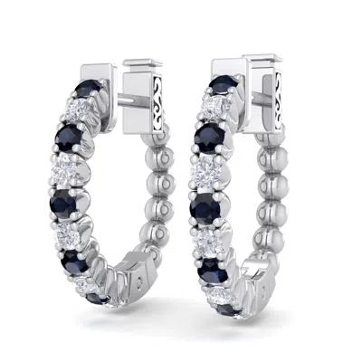 Sselects 1/2 Carat Sapphire And Diamond Hoop Earrings In 14 Karat White Gold In Black