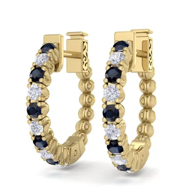 Sselects 1/2 Carat Sapphire And Diamond Hoop Earrings In 14 Karat Yellow Gold In Black