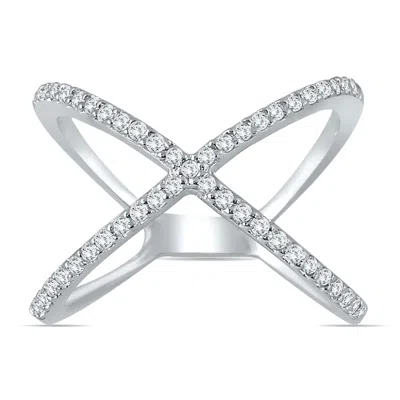 Sselects 1/2 Carat Tw Diamond Criss Cross X Ring In 10k White Gold K-l Color, I2-i3 Clarity
