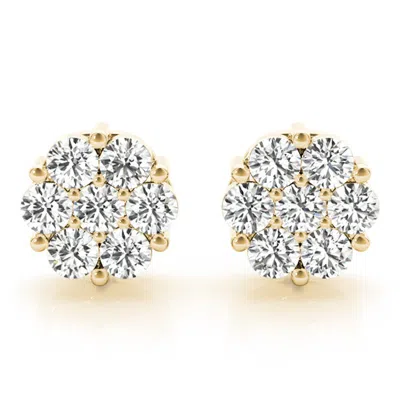 Sselects 1/2 Carat Tw Diamond Flower Cluster Stud Earrings In 14k Yellow Gold In Silver