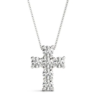 Sselects 1/2 Carat Tw Diamond Religious Cross Pendant In 14k White Gold In Silver