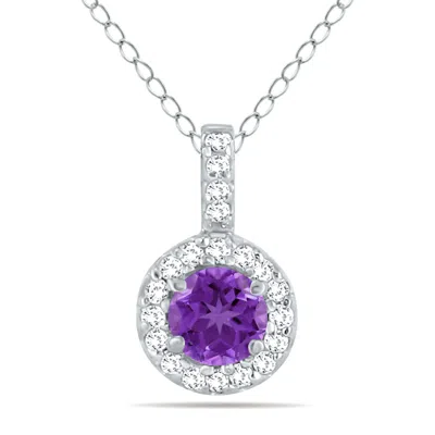 Sselects 1/2 Carat Tw Halo Amethyst And Diamond Pendant In 10k In Purple