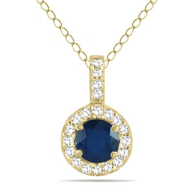 Sselects 1/2 Carat Tw Halo Sapphire And Diamond Pendant In 10k In Blue