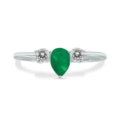 Sselects 1/2 Carat Tw Pear Shape Emerald And Diamond Ring In 10k White Gold In Green