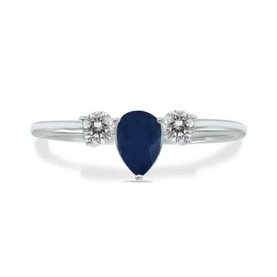 Sselects 1/2 Carat Tw Pear Shape Sapphire And Diamond Ring In 10k White Gold In Blue