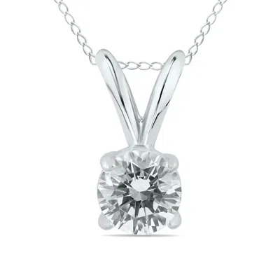 Sselects 1/3 Carat Round Diamond Solitaire Pendant In 14k In Silver