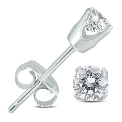 Sselects 1/3 Carat Tw Diamond Solitaire Stud Earrings In 14k White Gold I-j Color, Si2-si3 Clarity In Silver