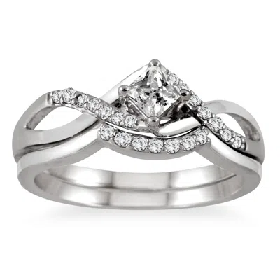 Sselects 1/3 Carat Tw Princess Cut Diamond Bridal Set In 10k White Gold