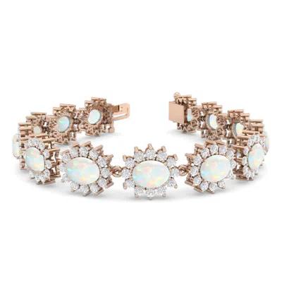 Sselects 14 1/4 Carat Oval Shape Opal And Halo Diamond Bracelet In 14 Karat Rose Gold In Silver