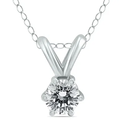 Sselects 1/4 Carat 6 Prong Diamond Solitaire Pendant In 14k In Silver