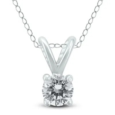 Sselects 1/4 Carat Clarity Ags Certified Round Diamond Solitaire Pendant In 14k White Gold In Silver