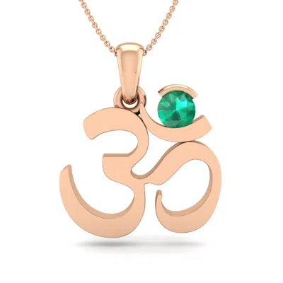 Sselects 1/4 Carat Emerald Om Necklace In 14 Karat Rose Gold Chain In Green