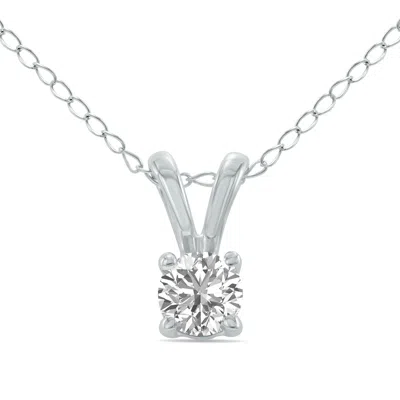 Sselects 1/4 Carat Lab Grown Diamond Round Solitaire Pendant In 14k White Gold In Silver