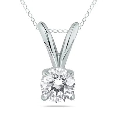 Sselects 1/4 Carat Round Diamond Solitaire Pendant In 14k In Silver