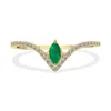 SSELECTS 1/4 CARAT TW EMERALD AND DIAMOND V SHAPE RING IN 10K YELLOW GOLD
