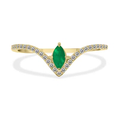 Sselects 1/4 Carat Tw Emerald And Diamond V Shape Ring In 10k Yellow Gold In Green