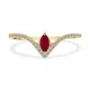 SSELECTS 1/4 CARAT TW RUBY AND DIAMOND V SHAPE RING IN 10K YELLOW GOLD