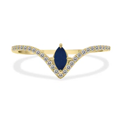Sselects 1/4 Carat Tw Sapphire And Diamond V Shape Ring In 10k Yellow Gold In Blue