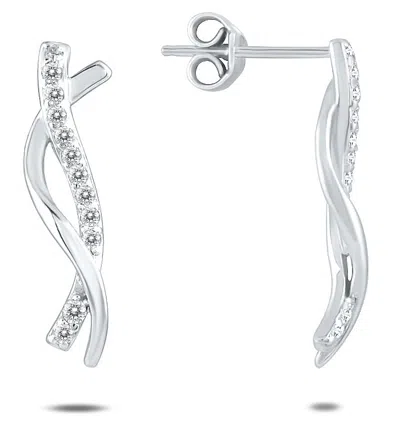 Sselects 1/4 Ctw 24 Stone Genuine Diamond Twist Earrings In 10k In Silver