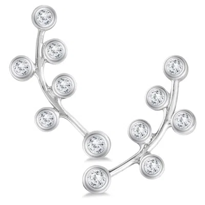 Sselects 1/4 Ctw Genuine Diamond Bubble Climbing Earrings In 14k In Silver